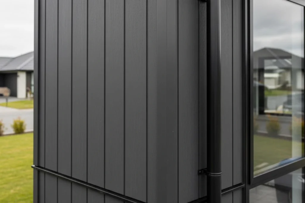 Modern building facade using mixed materials completed with cladding Auckland services.